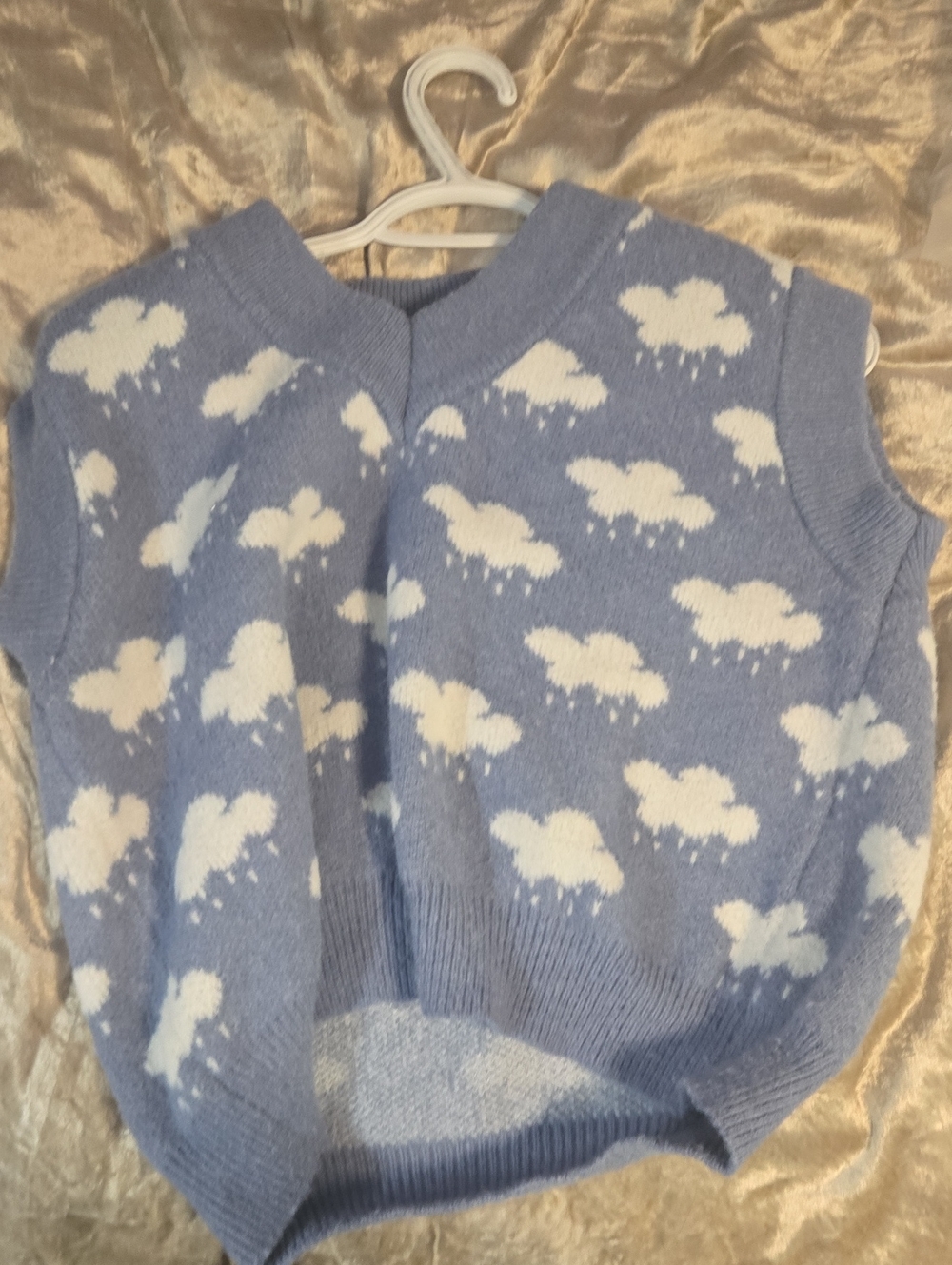 Cloud Pattern Knit Sweater Vest in Light Blue and White